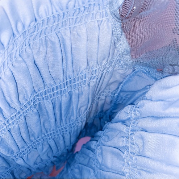 Cinderella Blue Top Puff Sleeve Elegant Lace Mesh Soft Tulle Crop Medium Blāshe - Picture 10 of 13